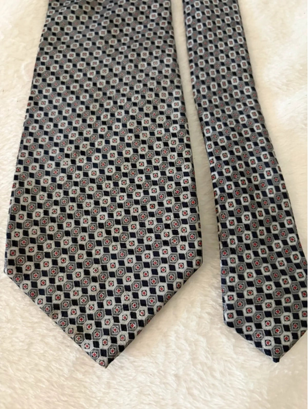 Stefano Ricci Men’s 100% Silk Tie Gray Navy Red Geometric Made in Italy 3.5”